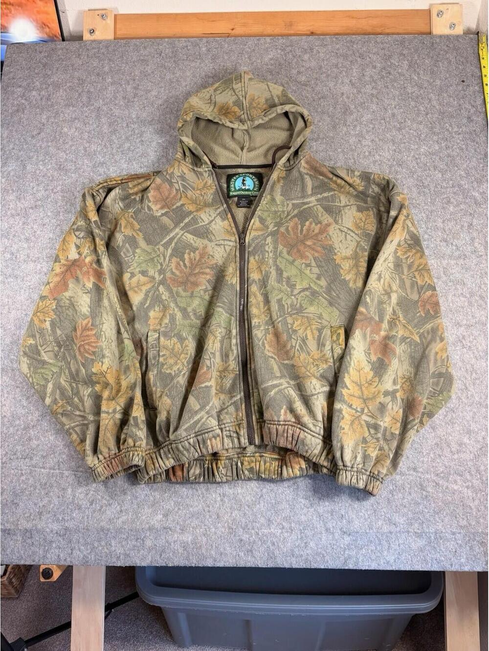 Vintage Camo Hoodie Mens 2XL Full Zip Mossy Oak Hunting 90s